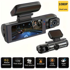 Dual Dash Cam with Infrared Night Vision | 1080P Front and Inside Cameras | Wide Angle Car DVR Camera | 3.16 Inch IPS Screen | 24hr Motion Sensor Parking Mode | Loop Recording (32G Card Not Included)